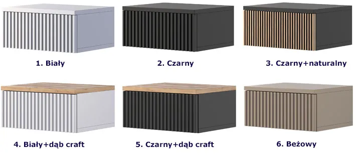 Biała wiszący stolik nocny z szufladą blat dąb craft Falos