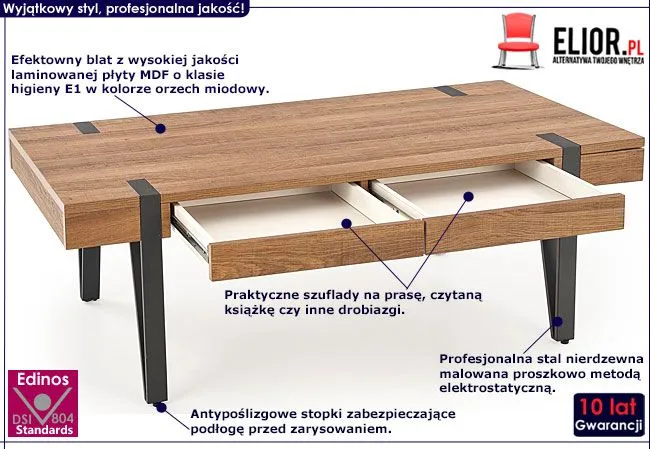 Industrialna ława do salonu orzech miodowy Nuku