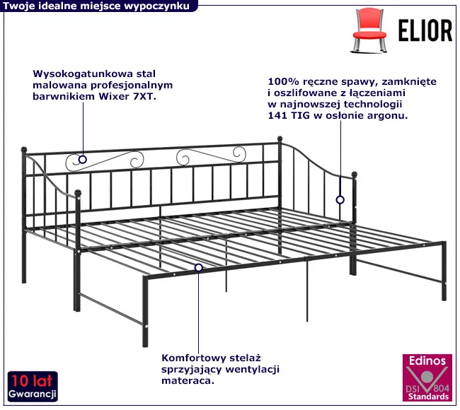 Czarne metalowe łóżko w stylu loft Leoli