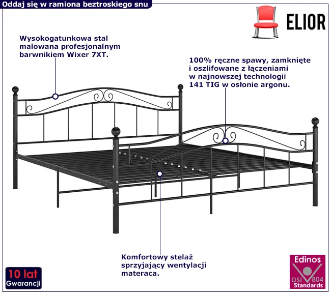 Czarne metalowe łóżko w stylu loft Iroz