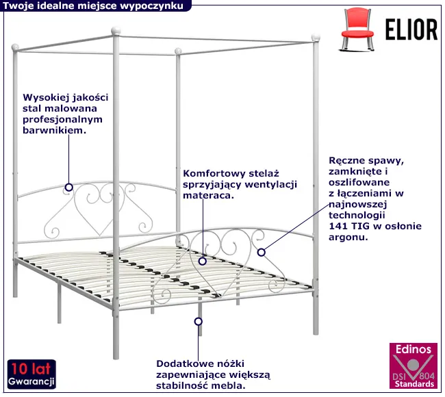 Białe łóżko z baldachimem Nila