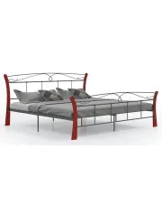Metalowe łóżko małżeńskie czarny + ciemny dąb 140x200 cm - Bover w sklepie aosom.live