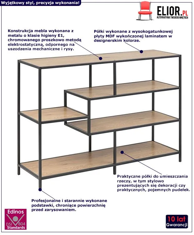 Modny regał loftowy Medox 5X - dąb