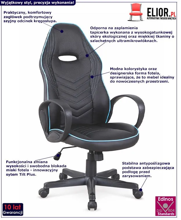 Komfortowy fotel obrotowy Rivena - czarny