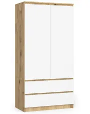 Szafa dwudrzwiowa z drążkiem i półkami dąb artisan + biały - Hino 3X w sklepie aosom.live
