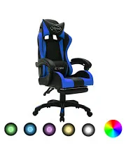 Czarno-niebieski fotel gamingowy z podnóżkiem i diodami LED - Lilla 4X w sklepie aosom.live