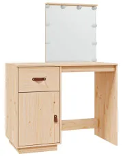 Drewniana toaletka w stylu skandynawskim z lustrem podświetlanym naturalna - Reneste w sklepie aosom.live