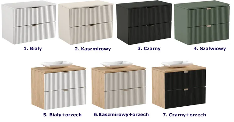Ryflowana wisząca szafka z blatem pod umywalkę czarny+orzech Bergan 4X