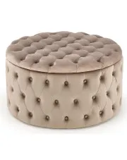 Beżowa elegancka pufa ze schowkiem w stylu glamour - Issen w sklepie aosom.live