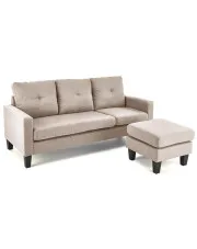 Beżowa sofa wypoczynkowa z podnóżkiem - Tuberosa w sklepie aosom.live