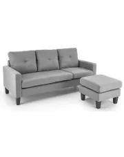 Popielata sofa z dostawianym podnóżkiem - Tuberosa w sklepie aosom.live