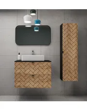 Komplet szafka pod umywalkę 80 cm ze słupkiem czarny + dąb craft złoty - Aploni 9X w sklepie aosom.live