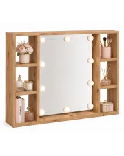 Lustro z półkami i oświetleniem LED dąb artisan - William w sklepie aosom.live