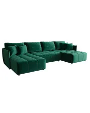 Welurowa zielona sofa rozkładana z pojemnikiem na pościel - Szafir w sklepie aosom.live