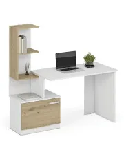 Biurko 140x60 z szafką i półkami biały + dąb artisan - Kayla w sklepie aosom.live