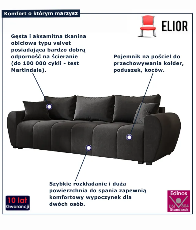 Ciemnoszara sofa rozkładana Morvani