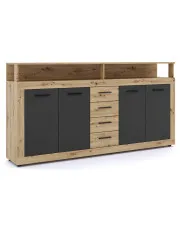 Komoda z 4 szufladami dąb artisan + czarny 190cm - Dofo w sklepie aosom.live