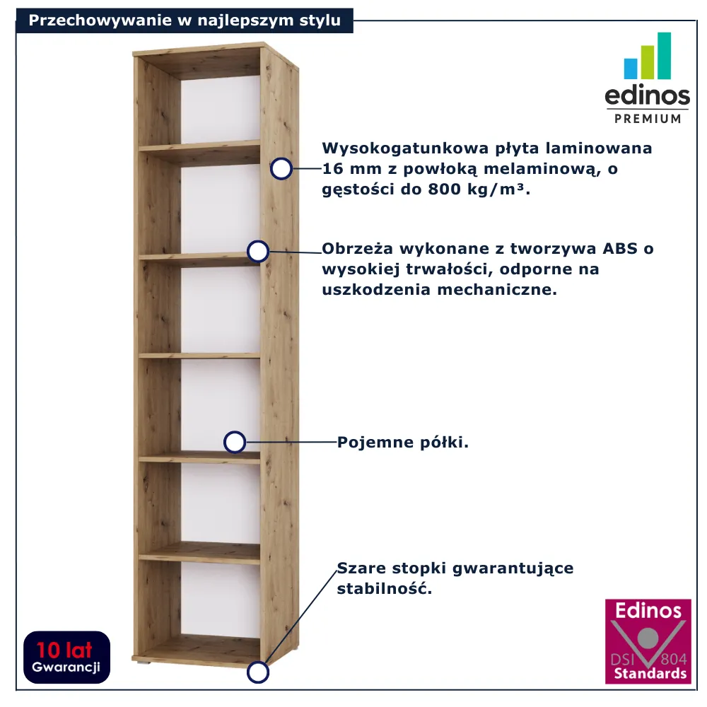 Regał na książki do salonu dąb artisan Aneris 3X