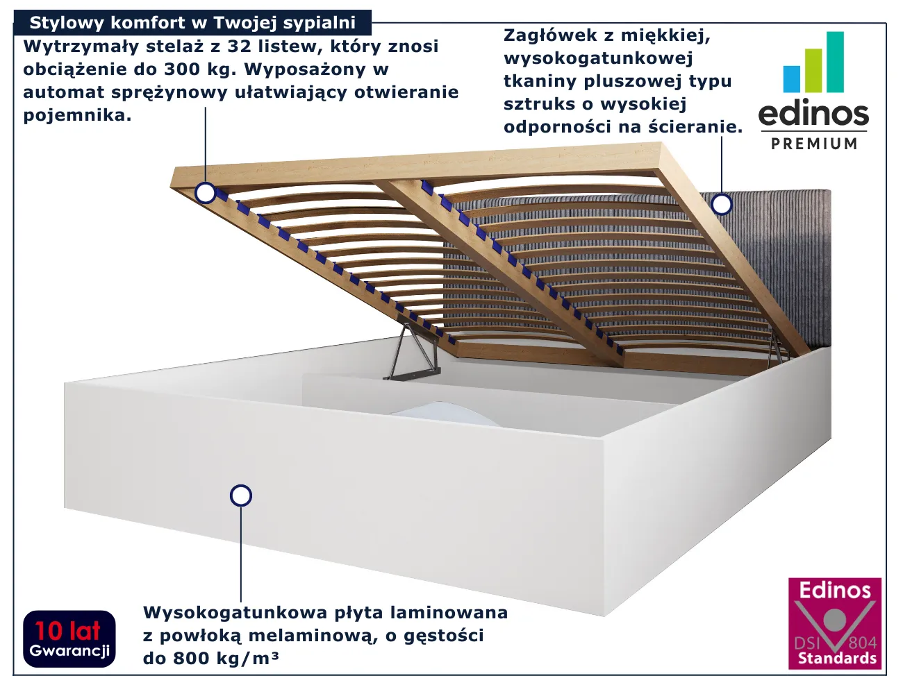 Białe łóżko 120x200 z szarym sztruksowym zagłówkiem Ermini 4X