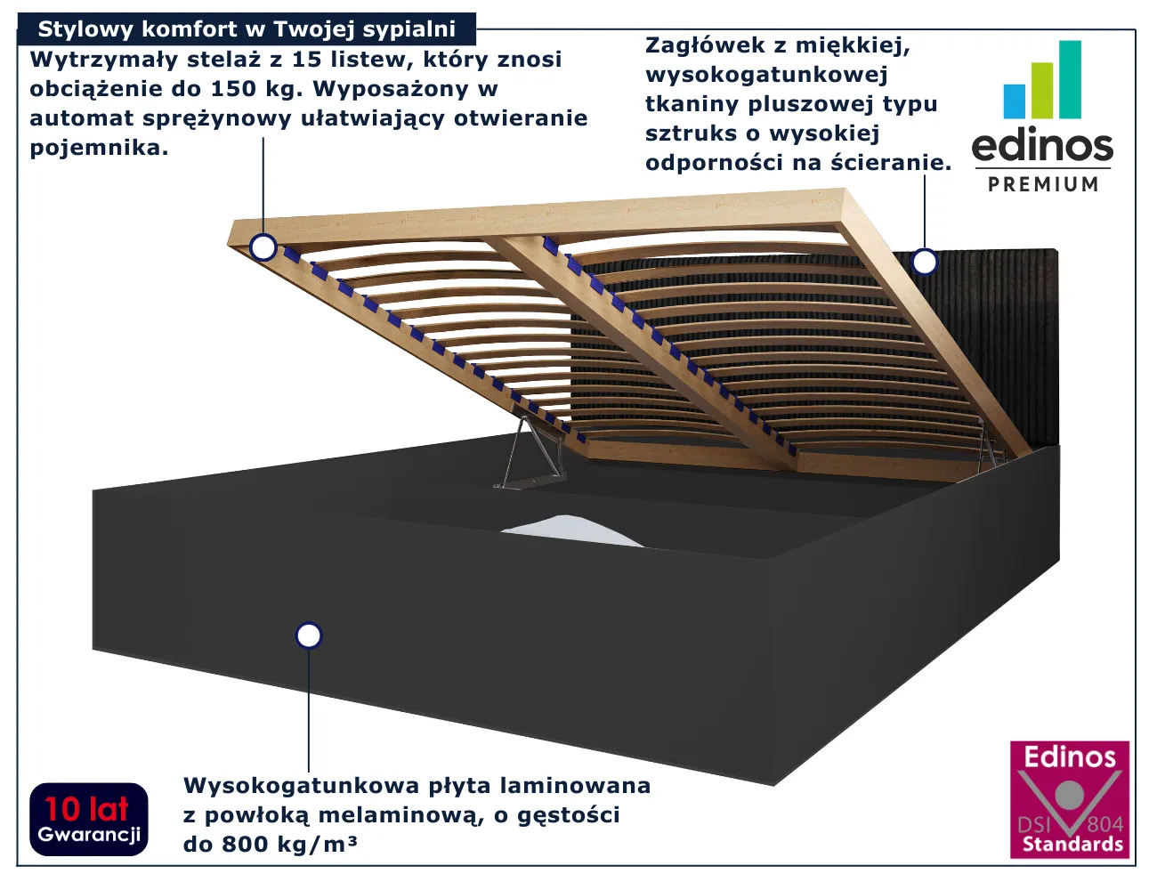 Czarne pojedyncze łóżko z czarnym sztruksowym 90x200 cm Werigio 3X