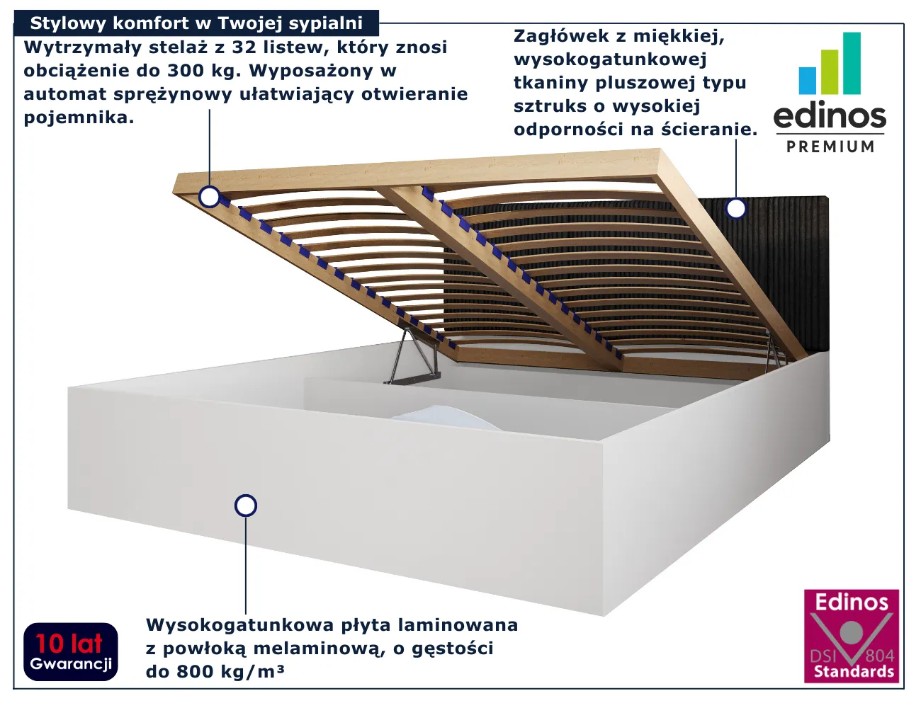 Białe łóżko 120x200 z czarnym sztruksowym zagłówkiem Werigio 4X