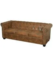 3-osobowa brązowa sofa w stylu Chesterfield - Xavier 3Q w sklepie aosom.live