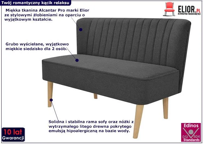 Grafitowa sofa dwuosobowa Lernes