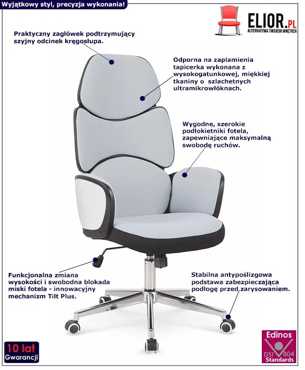 Designerski fotel gabinetowy Vamox - szary