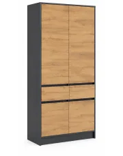 Modułowa szafa dwudrzwiowa 100 cm z szufladami antracyt + dąb wotan - Aloy w sklepie aosom.live