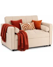 Beżowa rozkładana sofa amerykanka z poduszkami - Ladixi w sklepie aosom.live