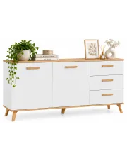 Komoda dwudrzwiowa z 3 szufladami w stylu scandi biały + dąb artisan - Geho 4X w sklepie aosom.live