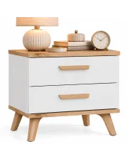 Biała szafka nocna z 2 szufladami w stylu scandi biały + dąb artisan - Geho 7X w sklepie aosom.live