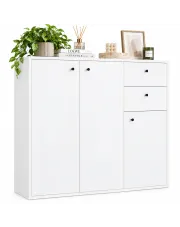 Biała wielofunkcyjna komoda trzydrzwiowa z 2 szufladami 120 cm - Onifa w sklepie aosom.live