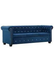 Aksamitna sofa w stylu Chesterfield Xavier 3Q - niebieska w sklepie aosom.live