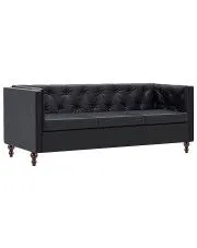 3-osobowa Sofa Majorka w stylu Chesterfield - czarna w sklepie aosom.live