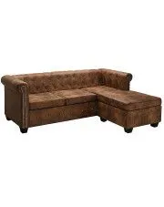 Narożnik w stylu Chesterfield z leżanką Xavier 4Q - brązowy w sklepie aosom.live
