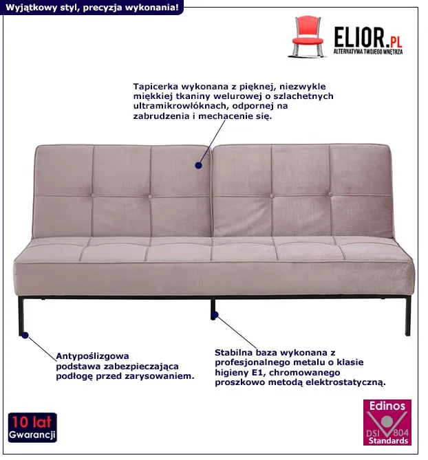 Stylowa sofa Tiago - różowa