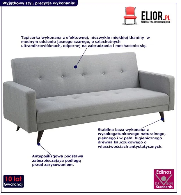 Skandynawska sofa Lauren - szara
