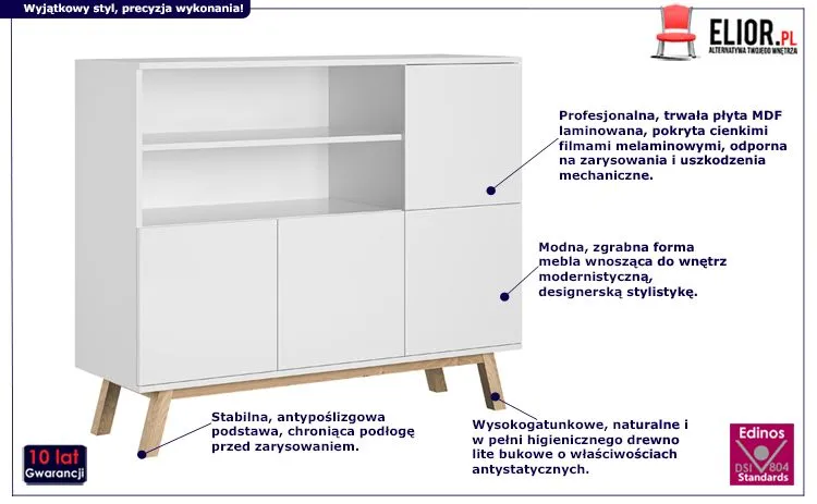 Skandynawska komoda Tulior - biała