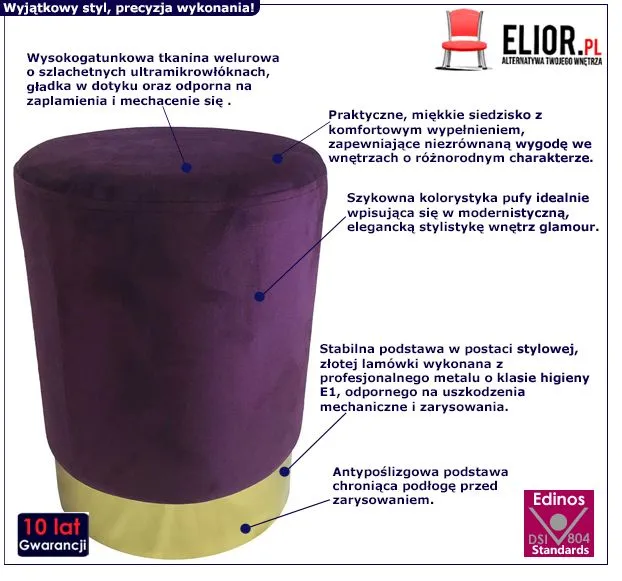 Gustowna pufa Amoria 2X - fioletowa