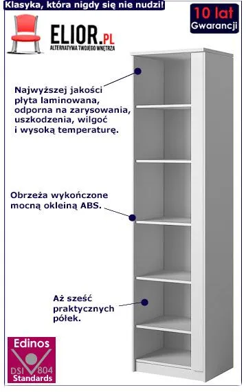 Biały regał słupek z 6 półkami Piccolo 2X.