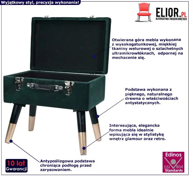 Welurowy taboret Flover - zielony