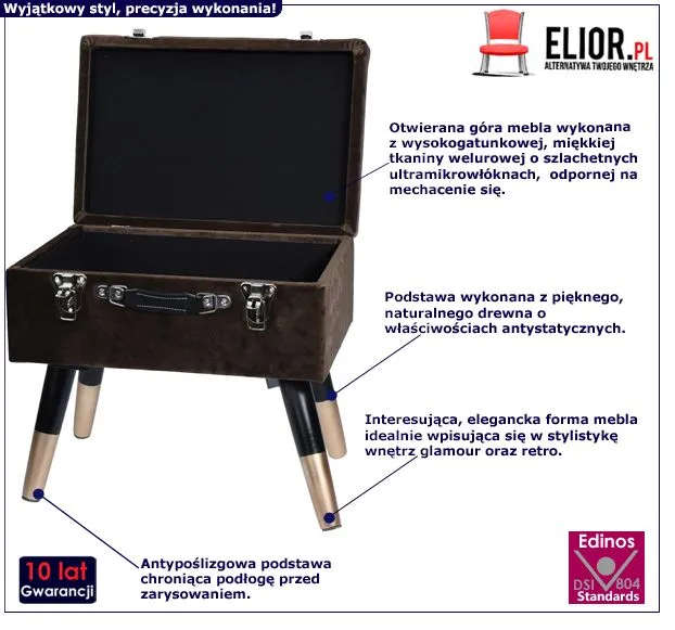 Welurowy taboret Flover - brązowy