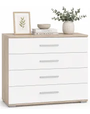 Minimalistyczna komoda Kaloe C4 - biała + dąb sonoma w sklepie aosom.live