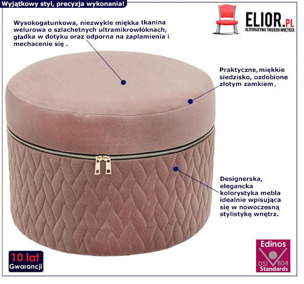 Miękka pufa glamour Lami - różowa