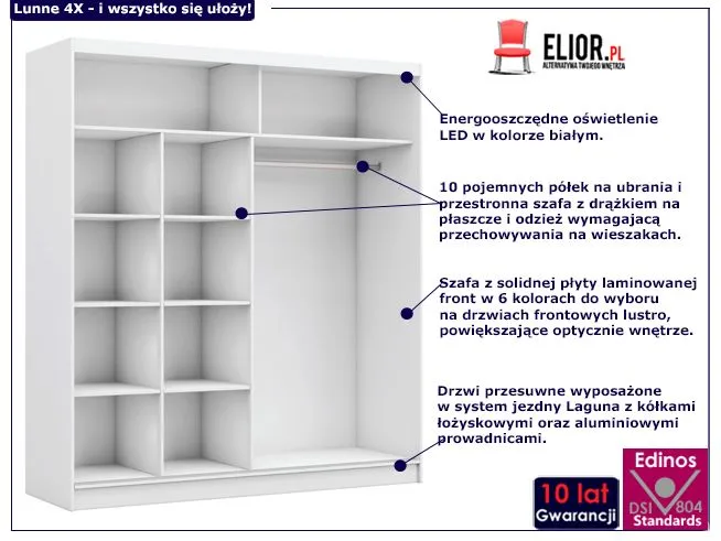 Szafa przesuwna z lustrem Canat 4X 200 cm biała