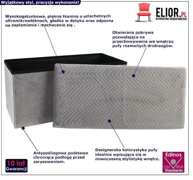 Stylowa pufa Trandor 2X - jasnoszara