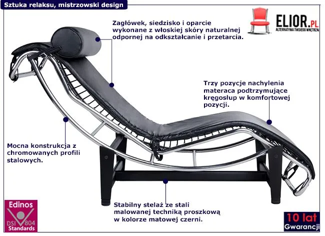 Ekskluzywny skórzany szezlong Reno