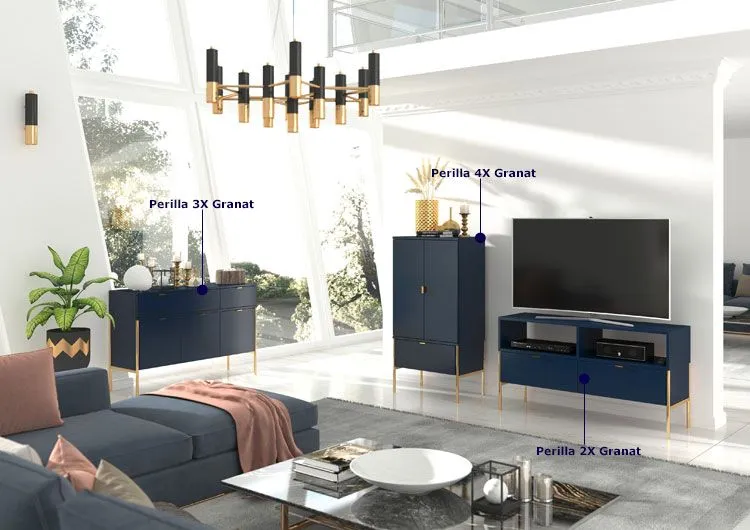 Szafka RTV w stylu glamour Marly 2X granat