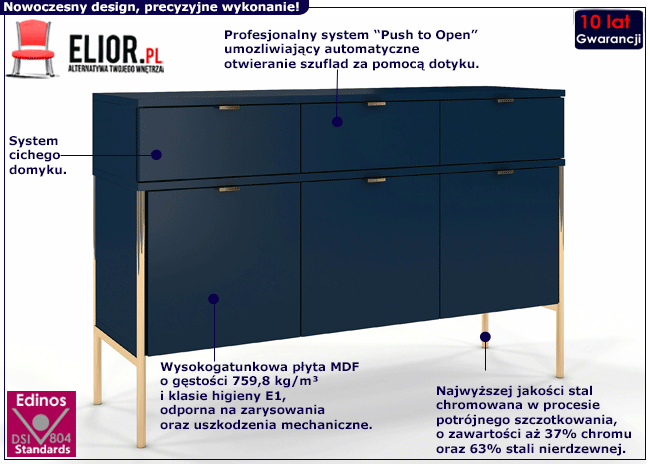 Granatowa nowoczesna komoda Marly 3X